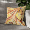 Orange Yellow Octopus Kraken Tentacles Watercolor Ink Art Spun Polyester Square Pillow Case 16 ×