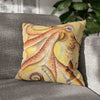 Orange Yellow Octopus Kraken Tentacles Watercolor Ink Art Spun Polyester Square Pillow Case 18 ×
