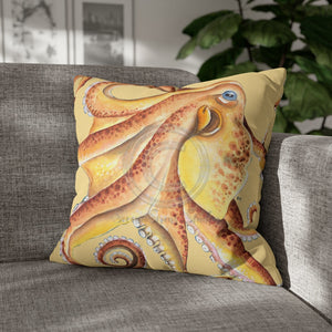 Orange Yellow Octopus Kraken Tentacles Watercolor Ink Art Spun Polyester Square Pillow Case 20 ×