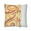 Orange Yellow Octopus Kraken Tentacles Watercolor Ink Art Spun Polyester Square Pillow Case Home