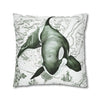 Orca Whale Ancient Vintage Map Green Art Spun Polyester Square Pillow Case Home Decor