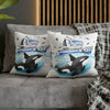 Orca Whale And The Boat Watercolor Art Spun Polyester Square Pillow Case Home Decor