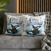 Orca Whale And The Boat Watercolor Art Spun Polyester Square Pillow Case Home Decor