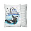 Orca Whale And The Boat Watercolor Art Spun Polyester Square Pillow Case Home Decor