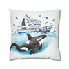 Orca Whale And The Boat Watercolor Art Spun Polyester Square Pillow Case Home Decor