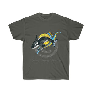 Orca Whale Breach Sun Ink Art Dark Unisex Ultra Cotton Tee Charcoal / S T-Shirt