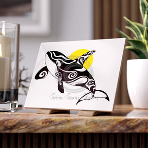 Orca Whale Cute Tribal Ink Art Ceramic Photo Tile 6 × 8 / Glossy Home Decor