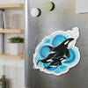 Orca Whale Family Blue Circles Art Die-Cut Magnets Home Decor