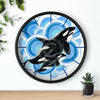Orca Whale Family Blue Circles Ink Art Wall Clock Home Decor