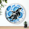 Orca Whale Family Blue Circles Ink Art Wall Clock Home Decor