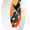 Orca Whale Family Red Orange Sun Circle Ink Art Wall Clock Home Decor