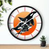 Orca Whale Family Red Orange Sun Circle Ink Art Wall Clock Home Decor