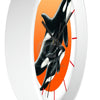 Orca Whale Family Red Orange Sun Circle Ink Art Wall Clock Home Decor