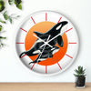 Orca Whale Family Red Orange Sun Circle Ink Art Wall Clock Home Decor