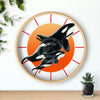 Orca Whale Family Red Orange Sun Circle Ink Art Wall Clock Wooden / Black 10 Home Decor