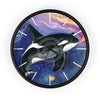 Orca Whale Galaxy Stars Art Watercolor Wall Clock Black / 10 Home Decor