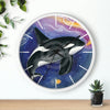 Orca Whale Galaxy Stars Art Watercolor Wall Clock Home Decor