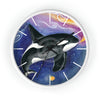 Orca Whale Galaxy Stars Art Watercolor Wall Clock White / Black 10 Home Decor