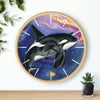 Orca Whale Galaxy Stars Art Watercolor Wall Clock Wooden / Black 10 Home Decor