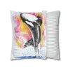 Orca Whale Luna Rainbow Watercolor Art Spun Polyester Square Pillow Case Home Decor