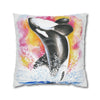 Orca Whale Luna Rainbow Watercolor Art Spun Polyester Square Pillow Case Home Decor