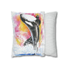 Orca Whale Luna Rainbow Watercolor Art Spun Polyester Square Pillow Case Home Decor