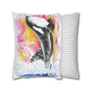 Orca Whale Luna Rainbow Watercolor Art Spun Polyester Square Pillow Case Home Decor