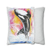 Orca Whale Luna Rainbow Watercolor Art Spun Polyester Square Pillow Case Home Decor