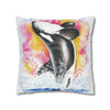 Orca Whale Luna Rainbow Watercolor Art Spun Polyester Square Pillow Case Home Decor