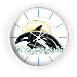Orca Whale Mom And Baby Ink Art Wall Clock White / 10 Home Decor