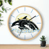 Orca Whale Mom And Baby Ink Art Wall Clock Wooden / Black 10 Home Decor
