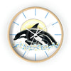 Orca Whale Mom And Baby Ink Art Wall Clock Wooden / White 10 Home Decor