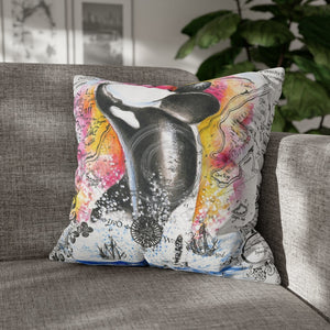 Orca Whale Rainbow Ancient Vintage Map Art Spun Polyester Square Pillow Case 20 × Home Decor