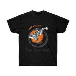 Orca Whale Spirit Tribal Tattoo Orange Ink Art Dark Unisex Ultra Cotton Tee Black / S T-Shirt