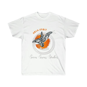 Orca Whale Spirit Tribal Tattoo Orange Ink Ultra Cotton Tee White / S T-Shirt
