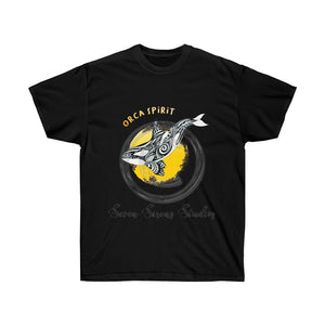 Orca Whale Spirit Tribal Tattoo Yellow Ink Art Dark Unisex Ultra Cotton Tee Black / S T-Shirt