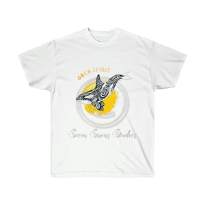 Orca Whale Spirit Tribal Tattoo Yellow Ink Ultra Cotton Tee White / S T-Shirt