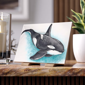 Orca Whale Teal Sea Watercolor Art Ceramic Photo Tile 6 × 8 / Glossy Home Decor