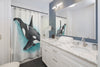 Orca Whale Teal Watercolor Art Shower Curtain Home Decor