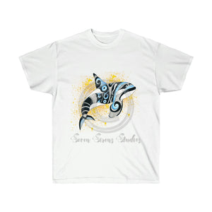 Orca Whale Tribal Blue Yellow Splash Ink Ultra Cotton Tee White / S T-Shirt