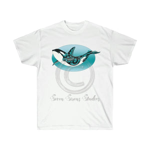 Orca Whale Tribal Doodle Teal Art Ink Ultra Cotton Tee White / S T-Shirt