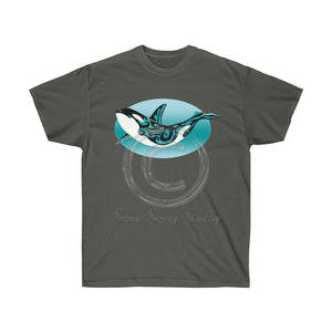 Orca Whale Tribal Doodle Teal Ink Art Dark Unisex Ultra Cotton Tee Charcoal / S T-Shirt