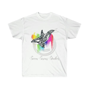 Orca Whale Tribal Rainbow Splash Ink Ultra Cotton Tee White / S T-Shirt