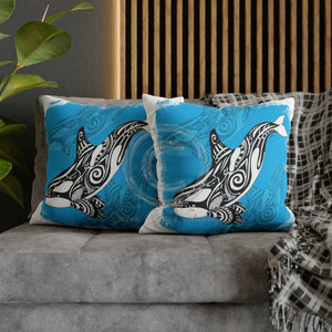 Orca Whale Tribal Tattoo Blue Ink Art Spun Polyester Square Pillow Case 20 × Home Decor