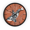 Orca Whale Tribal Tattoo Burnt Orange Ink Art Wall Clock Black / 10 Home Decor