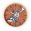 Orca Whale Tribal Tattoo Burnt Orange Ink Art Wall Clock Wooden / White 10 Home Decor