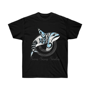 Orca Whale Tribal Tattoo Doodle Blue Black Ink Art Dark Unisex Ultra Cotton Tee / S T-Shirt
