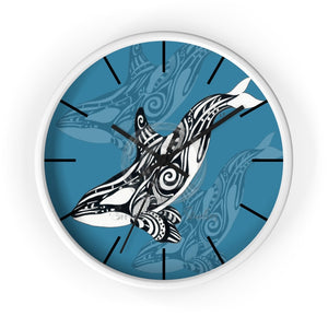Orca Whale Tribal Tattoo Indigo Blue Ink Art Wall Clock White / Black 10 Home Decor