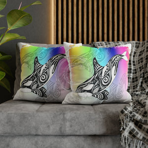 Orca Whale Tribal Tattoo Rainbow Ink Art Spun Polyester Square Pillow Case 20 × Home Decor
