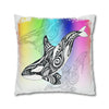 Orca Whale Tribal Tattoo Rainbow Ink Art Spun Polyester Square Pillow Case Home Decor
